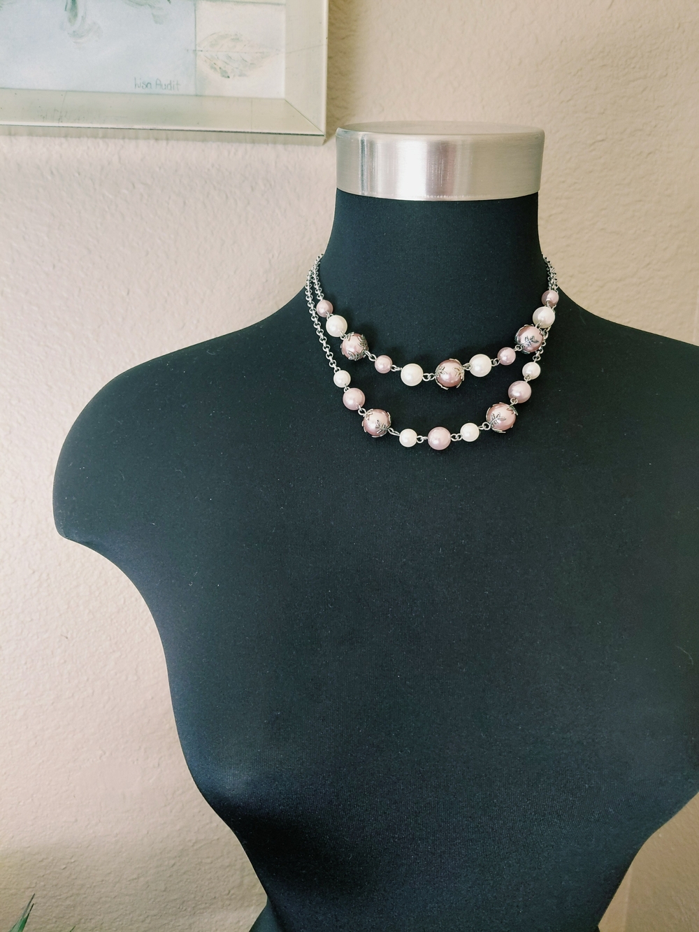 Pink & Silver Pearl Beaded Statement Necklace